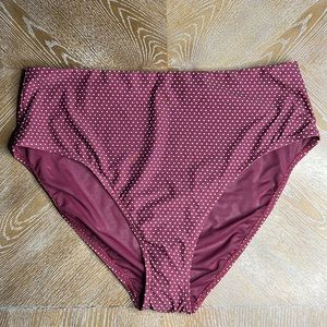 ARTDESANDS High Waist High Leg Plus Size Syrah Swim Bottom in Polka Roco